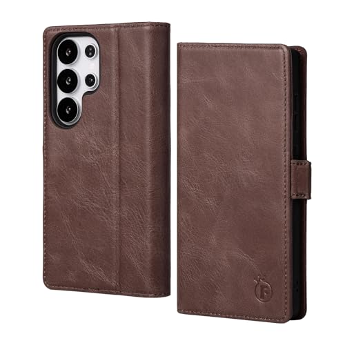 FiitCASE Hülle für Galaxy S25 Ultra 6,9" 5G, Echtleder Schutzhülle [RFID Blocker] [Kartenfächer] [Ständer] Magnetisch Cover Handyhülle Klapphülle Kompatibel mit Galaxy S25 Ultra 2025 (Vintage Braun) von FiitCASE
