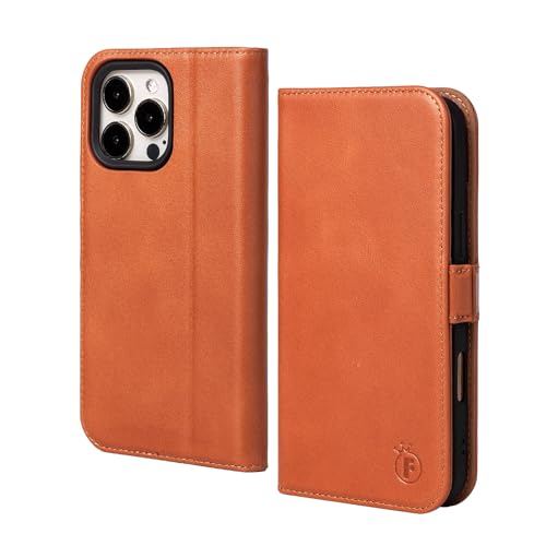 FiitCASE Hülle für iPhone 16 Pro 5G, Handyhülle [Echtleder] [Kartenfach] [Standfunktion] [RFID Blocker] Stoßfest Magnet Schutzhülle TPU Lederhülle Kompatibel mit iPhone 16 Pro 6,3" (Braun) von FiitCASE