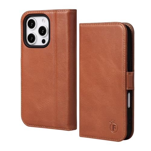 FiitCASE Hülle für iPhone 16 Pro Max, Handyhülle [Echtleder] [Kartenfach] [Stand] [RFID Blocker] Stoßfest Magnet Schutzhülle TPU Lederhülle Kompatibel mit iPhone 16 Pro Max 6,9" (Braun) von FiitCASE