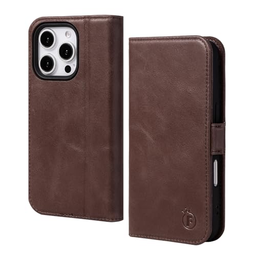 FiitCASE Hülle für iPhone 16 Pro Max, Handyhülle [Echtleder] [Kartenfach] [Stand] [RFID Blocker] Stoßfest Magnet Schutzhülle TPU Lederhülle Kompatibel mit iPhone 16 Pro Max 6,9" (Vintage Braun) von FiitCASE