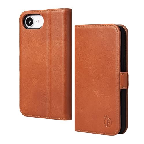 FiitCASE Hülle für iPhone 16e 5G, Handyhülle [Echtleder] [Magnetverschluss] [Kartenfach] [Ständer] [RFID Blocker] TPU Schutzhülle Case Kompatibel mit iPhone 16e 2025 6,1" (Braun) von FiitCASE