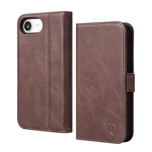 FiitCASE Hülle für iPhone 16e 5G, Handyhülle [Echtleder] [Magnetverschluss] [Kartenfach] [Ständer] [RFID Blocker] TPU Schutzhülle Case Kompatibel mit iPhone 16e 2025 6,1" (Vintage Braun) von FiitCASE