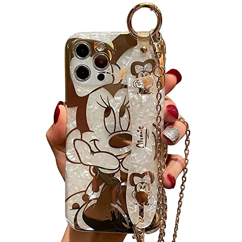 Filaco Cartoon Case for iPhone 14 Pro Max 6.7 inches, Cute Golden Minnie Sparkle Bling Cover with Metal Chain Strap, Wrist Strap Kickstand Soft TPU Shockproof Protective for Women & Girls von Filaco