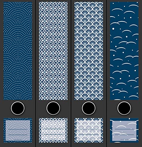 4er Set breite Ordnerrücken Blue Pattern Muster Blau File Art Ordner Etiketten Deko 2207, AJ2201 von File Art