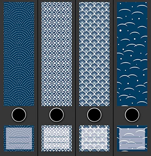 4er Set breite Ordnerrücken Blue Pattern Muster Blau File Art Ordner Etiketten Deko 2207, AJ2201 von File Art