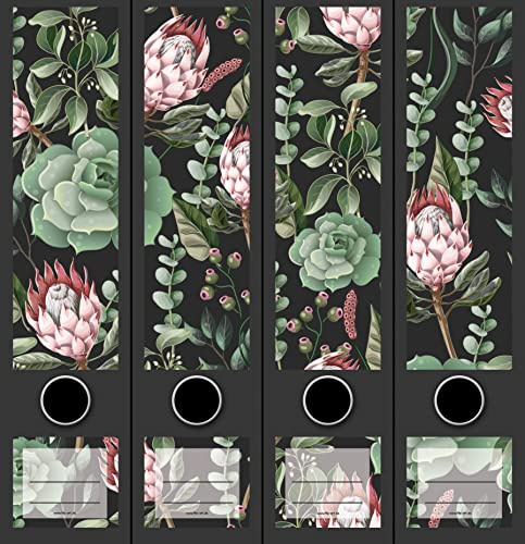 4er Set breite Ordnerrücken Sukkulenten Pflanze Pattern File Art Ordner Etiketten Deko 2205, AJ2201 von File Art