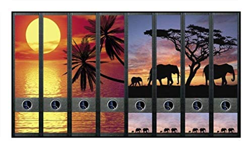 File Art 8er Set Urlaub Sonnenuntergang Beach Afrika Ordnerrücken für breite Ordner Ordner Aufkleber Etiketten Deko 425 433 von File Art