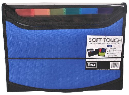 Filexec Soft Touch Canvas gepolstert Fenster Fächermappe, 13 Taschen, 1 Pack, blau (46221–6) von Filexec