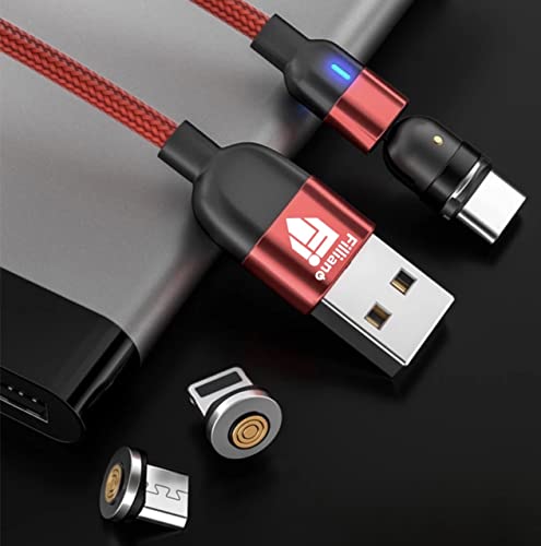 Filliano Magnetisches Schnellladekabel, 3 A, aufrollbare Datenübertragung 1 m, Rotation 360-180, Lightning-Kabel mit 3 Magneten für USB-Kabel Typ C und Micro-USB zum universellen Aufladen. von Filliano