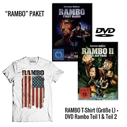 Rambo 1: First Blood + Rambo 2: Der Auftrag Uncut DVD + Rambo T-Shirt American Flag (Grösse L) von FilmFan Entertainment