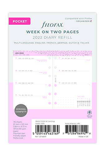FILOFAX Confetti 1 Woche auf 2 Seiten Illustrated Diary Refill Pack Pocket 2022 von Filofax