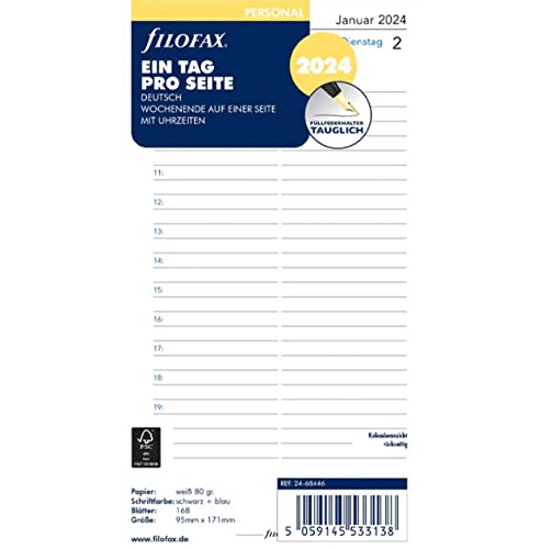FILOFAX Kalendereinlage Personal 1 Tag pro Seite (Deutsch)2024 von Filofax