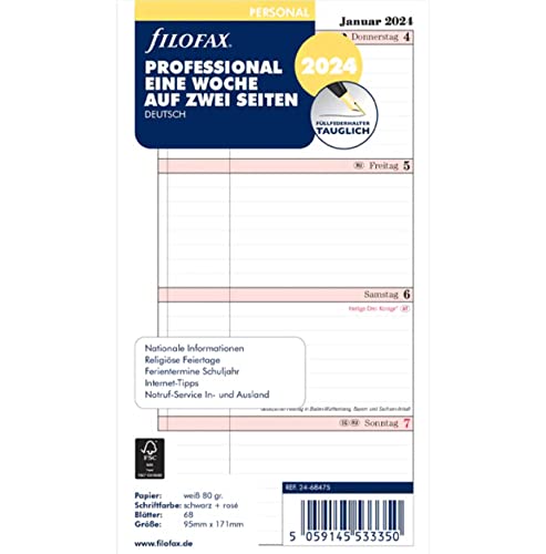 FILOFAX Kalendereinlage Personal Professional 1 Woche auf 2 Seiten (Deutsch)2024 von Filofax