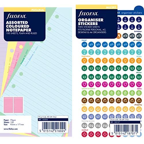 Filofax 130502 Notizpapier, liniert und blanko, bunt & Filofax 130137 Organiser Stickers von Filofax