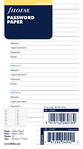 Filofax 132682 95 x 171 mm persönliches Passwort Papier Nachfüllpack von Filofax
