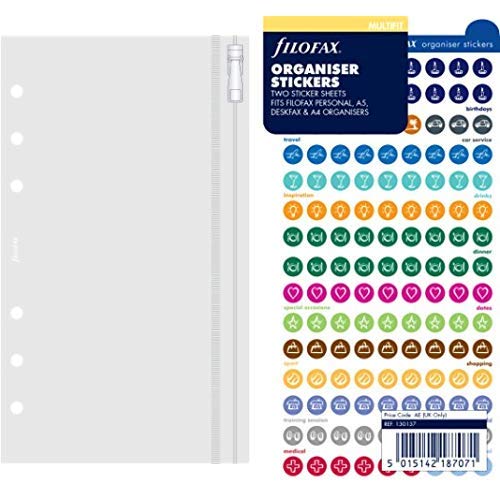 Filofax 133618 Personal Klarsichttasche mit Reißverschluss & 130137 Organiser Stickers von Filofax