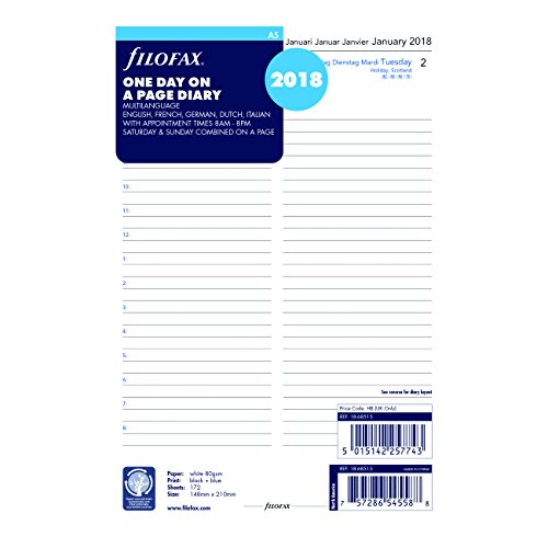 Filofax 2018 Persönlichen Kompakte Tag Pro Seite Refill A5 5 Languages 2018 von Filofax
