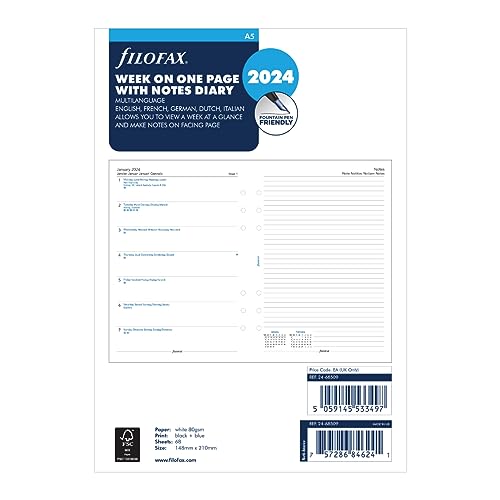 Filofax A5 Woche auf einer Seite mit Notizen 2024 Terminplaner von Filofax