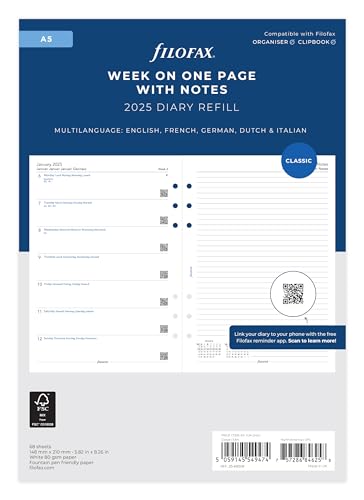 Filofax A5 Woche auf einer Seite mit Notizen 2025 Terminplaner von Filofax