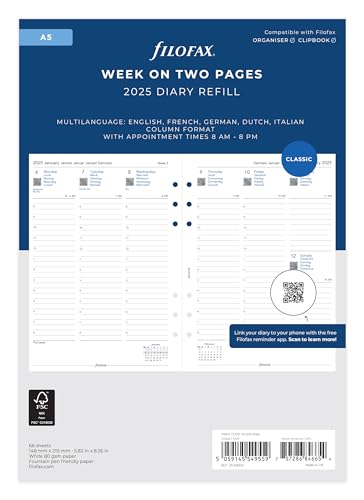 Filofax A5 Woche auf zwei Seiten 5 sprachige Termine 2025 Terminplaner von Filofax