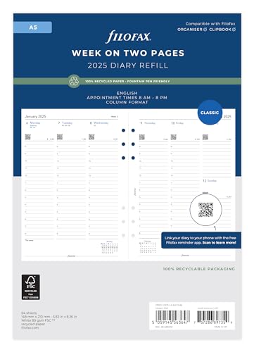 Filofax A5 Wochenplaner 2025, Spaltenformat, englisches Recyclingpapier von Filofax