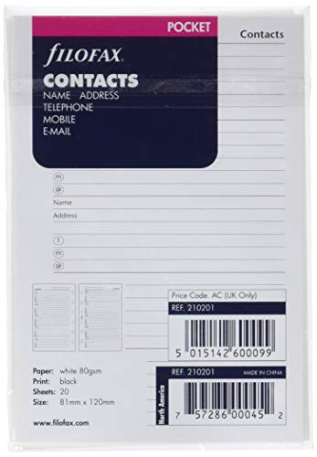 Filofax Arkusze do notatnika z Nazwa/Adressem/Numerem Telefonu (Opisy po angielsku) von Filofax