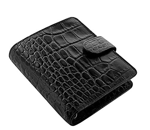 Filofax Classic Croc Pocket Ebony Schwarz Organiser 19mm Kalbleder A7 Kalender 026074 von Filofax