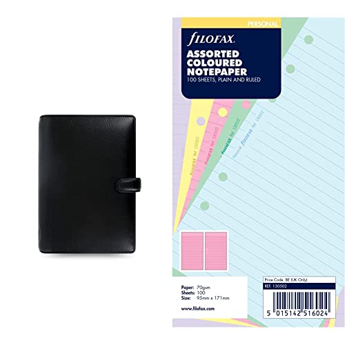 Filofax Finsbury Persönlicher Organiser für Blätter 95 x 171 mm, schwarz & 130502 Notizpapier, liniert und blanko, bunt von Filofax