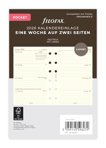 Filofax Kalender Pocket 1 Woche auf 2 Seiten cotton cream(deutsch)2026 von Filofax