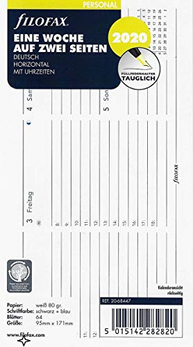 Filofax Kalendereinlage Personal 1 Woche auf 2 Seiten. horiz.(deutsch)2020 von Filofax