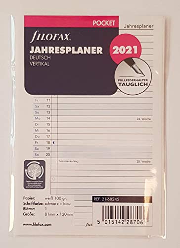 Filofax Kalendereinlage Pocket Jahresplaner vertikal (deutsch)2021, 000021-68245 von Filofax