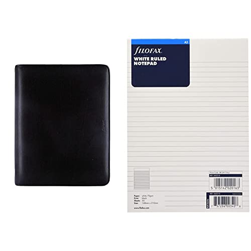 Filofax Metropol Personal Organiser (DIN A5, mit Reißverschluss), schwarz & 342210 Notizblock A5, liniert, weiß von Filofax