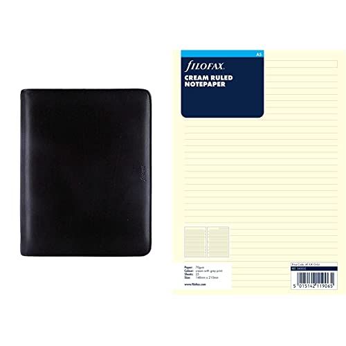 Filofax Metropol Personal Organiser (DIN A5, mit Reißverschluss), schwarz & 343032 Notizpapier A5, liniert, creme von Filofax