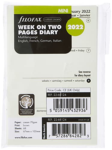 Filofax Mini-Wochenplaner 2022, 4 Sprachen, Baumwolle, cremefarben von Filofax