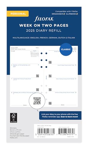 Filofax Persönliche Woche auf zwei Seiten, 5-sprachiger Terminplaner 2025 von Filofax