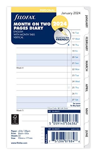 Filofax Persönlicher Monat auf zwei Seiten Englisches Blockformat Registerkalender 2024 von Filofax
