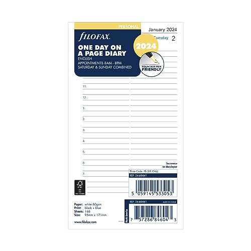 Filofax Terminplaner 2024, 1 Tag pro Seite, Englisch, Weiß von Filofax