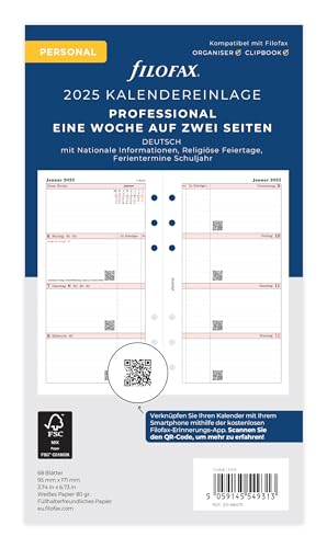 Filofax Personal Professional 1 Woche auf 2 Seiten (deutsch)2025 von Filofax