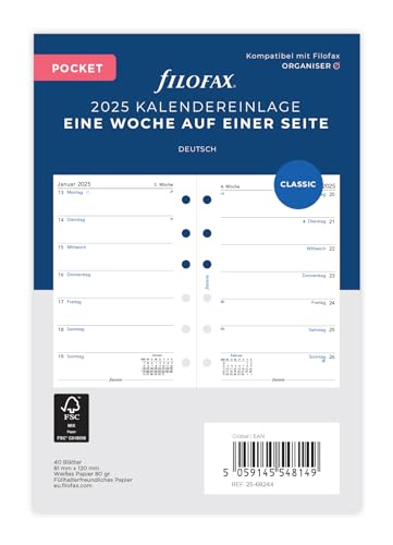 Filofax Pocket 1 Woche auf 1 Seite (deutsch)2025 von Filofax