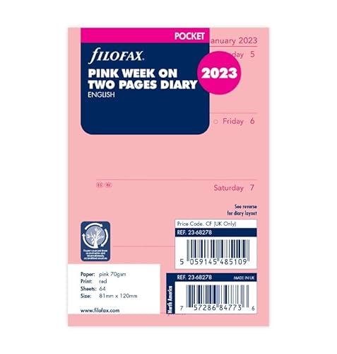 Filofax Pocket 1 Woche auf 2 Seiten (englisch)2023 Rosa von Filofax