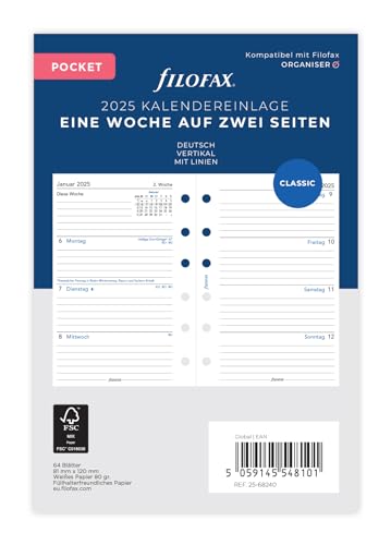 Filofax Pocket 1 Woche auf 2 Seiten vertikal (deutsch)2025 von Filofax