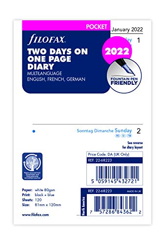 Filofax Pocket 2 Tage auf einer Seite (mehrsprachig)2022, 22-68223 von Filofax
