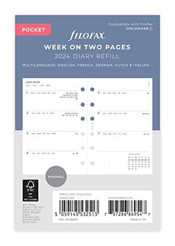 Filofax Pocket Minimal Woche auf zwei Seiten 2024 Terminplaner von Filofax