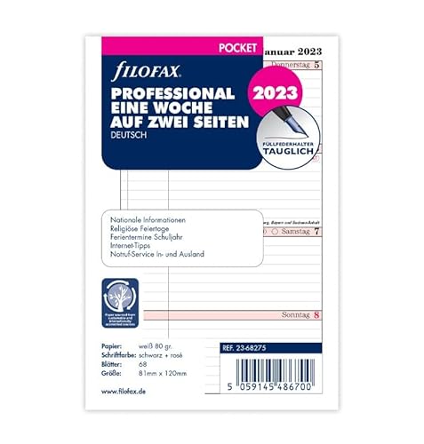 Filofax Pocket Professional 1 Woche auf 2 Seiten (deutsch)2023 von Filofax