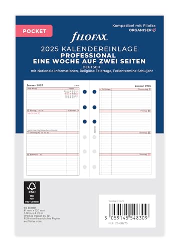 Filofax Pocket Professional 1 Woche auf 2 Seiten (deutsch)2025 von Filofax