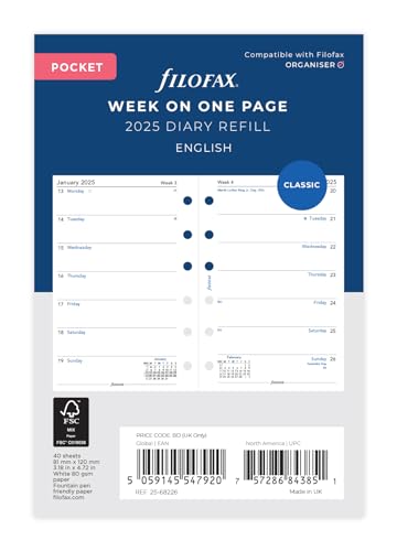 Filofax Pocket english WEEK ON 1 PAGE DIARY 2025 von Filofax