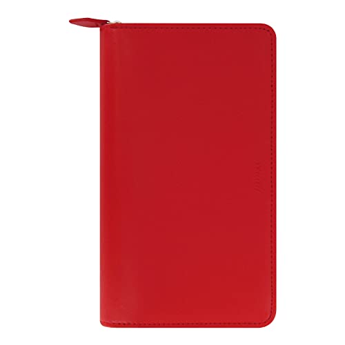 Filofax Saffiano Reißverschluss-Organizer, persönliche kompakte Größe, Poppy – Kreuznarben, Lederoptik, sechs Ringe, Wochenansicht, mehrsprachig, 2023 (C022534-23) von Filofax