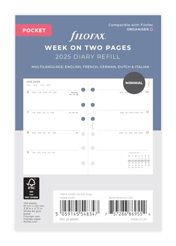 Filofax Taschenkalender 2025, minimal, Woche auf zwei Seiten von Filofax