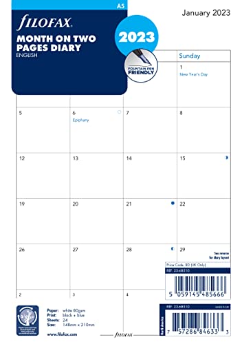 Filofax A5 Monat auf 2 Seiten, englisches Blockformat, 2023 von Filofax