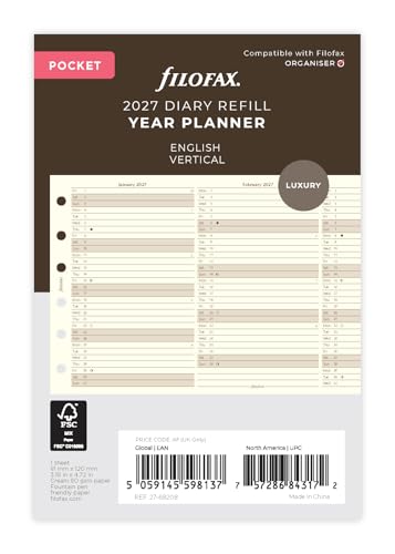 Filofax Vertikaler Jahresplaner 2027, cremefarben Filofax Vertikaler Jahresplaner 2027, cremefarben von Filofax